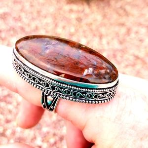 New Huge Moroccan Seam Agate 925 Silver Ring